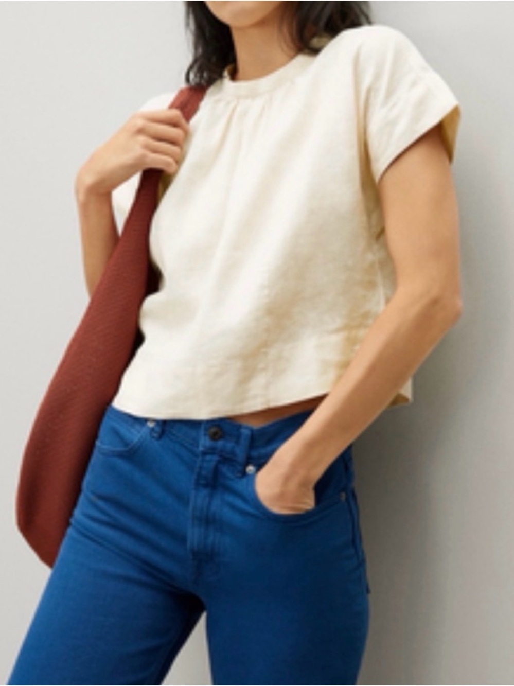 Everlane Cream Short Sleeve Linen Top